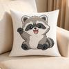 Character Cute Little Raccoon Cushion Cover Linen AntiMite Antibacterial Cushion Cover Invisible Zipper Sofa Decor