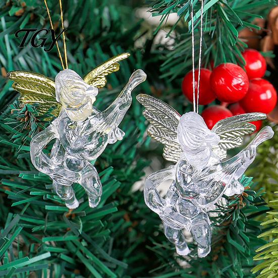 Festive Showcase Hanging Ornaments 4Pcs Winged Angel Ornaments, Clear Figurines, Holiday Party Decor Christmas Tree Decor, Seasonal Home Supplies