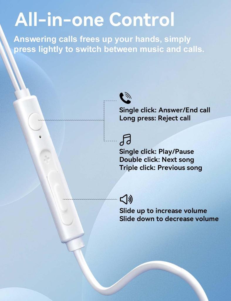 MAS CARNEY Type C Earphones TH8 Wired Earphones with Compatible with iPhone iPad Samsung Galaxy Google Black USB-C Microphone, 15/16, Pro, S25/S24,