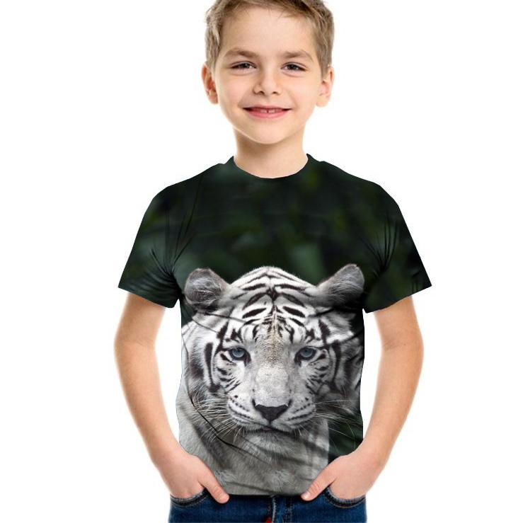 

Летние детские футболки с забавными животными, повседневные детские футболки с героями мультфильмов для мальчиков и девочек, футболка с 3D рисунком воды Даргон волк, топ с короткими рукавами 110