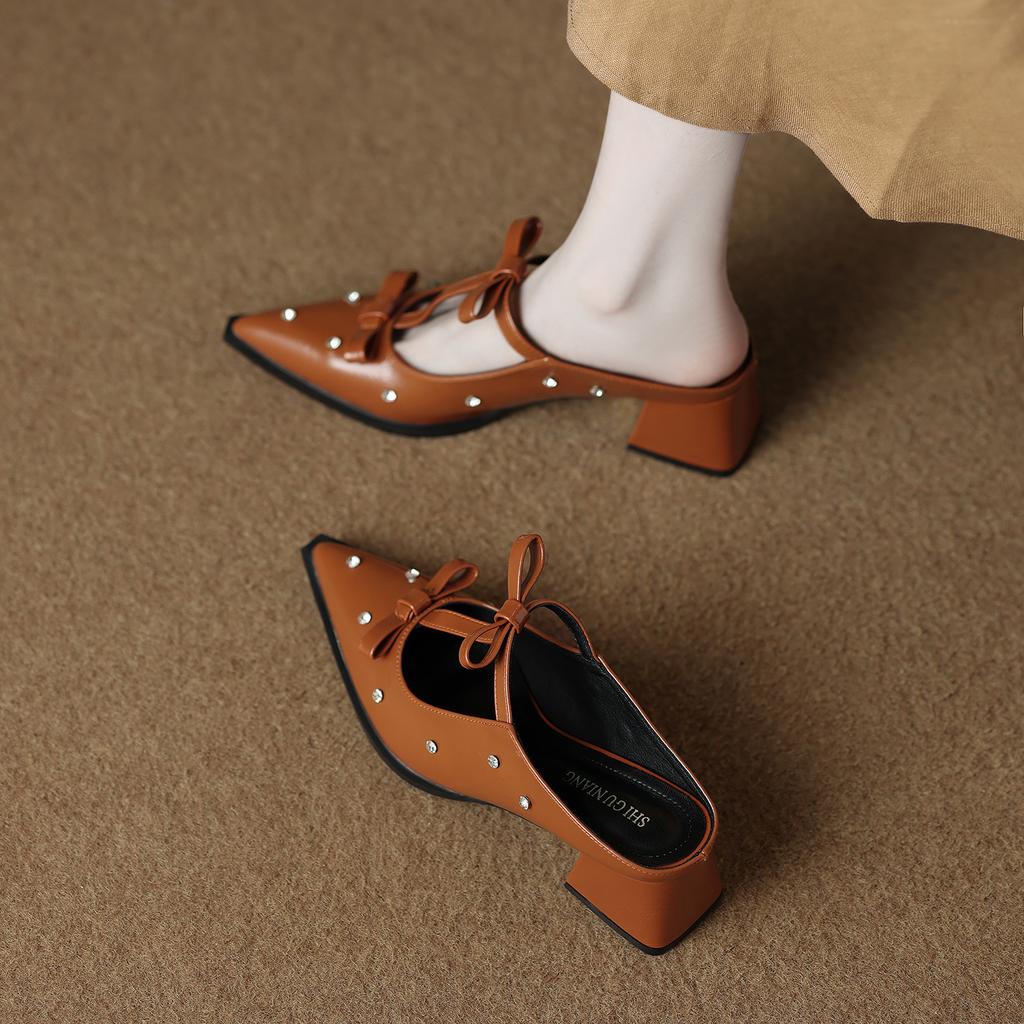 6001-9 High-heeled bag head half slippers women's summer wear light luxury Mary Jane temperament versatile pointed sandals