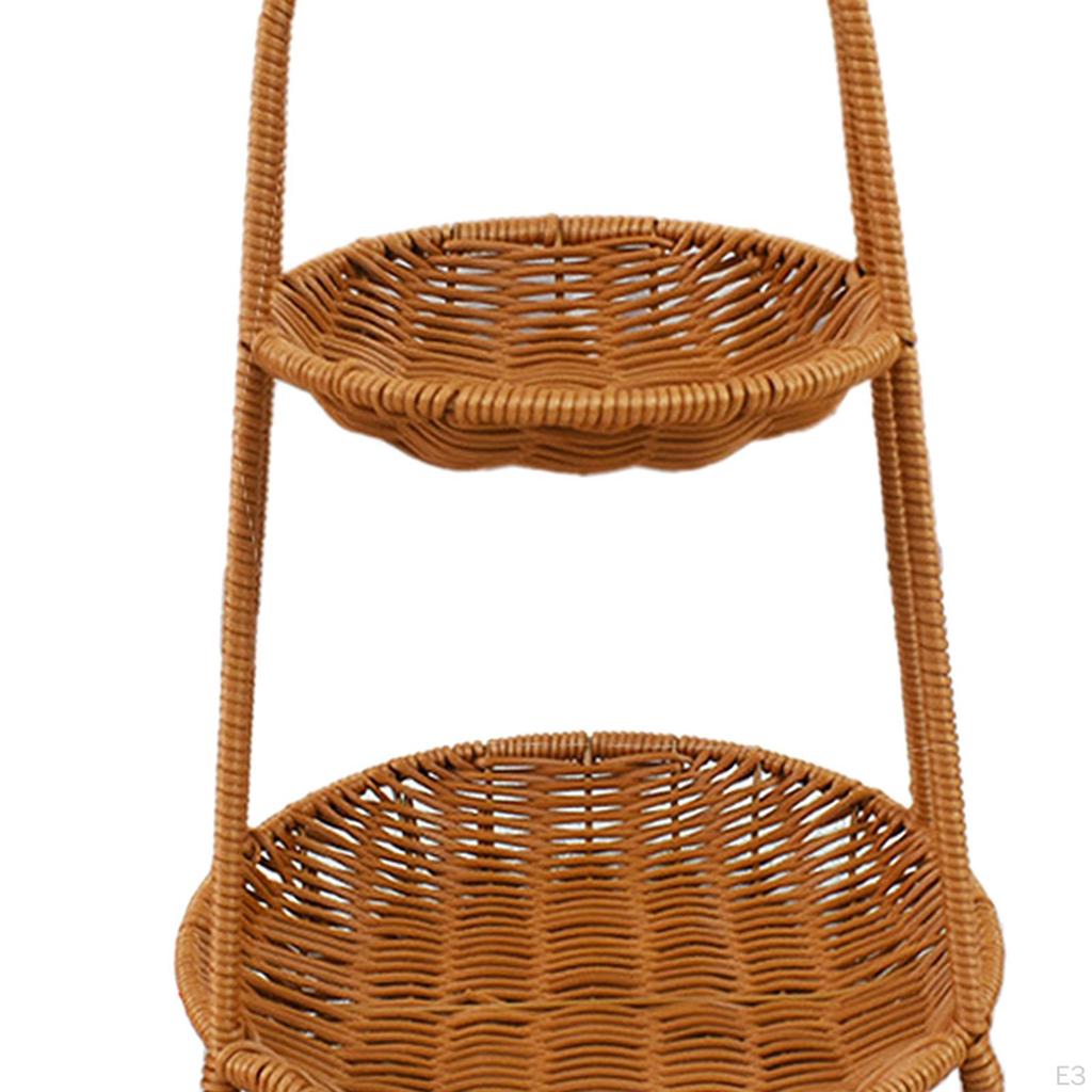 Circular Food Serving Basket Storage Rack Imitation Rattan Lightweight for Kitchen Counter Portable