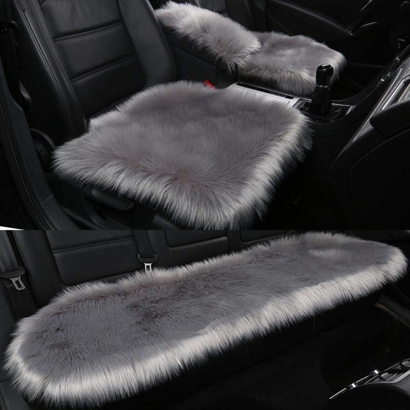 Winter Plush Imitation Wool Car Seat Cushion Set: Non-Slip, Thickened, No Backrest, 3-Piece.