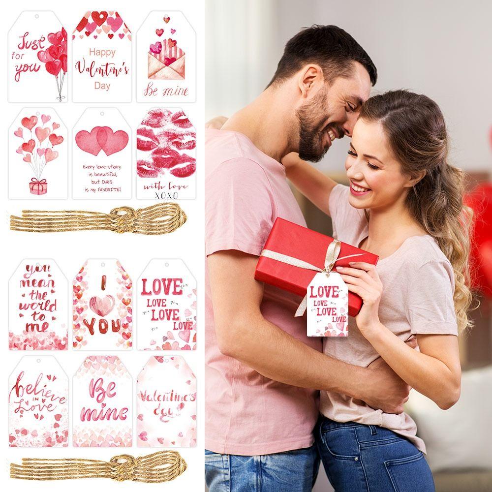 

60PCS DIY Packaging Valentines Day Hanging Tags with Ropes Wrapping Card Tag Happy Valentines Day 1