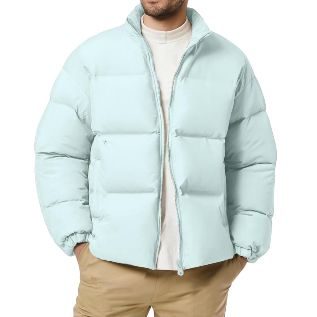 Herren Freizeit einfarbig langärmelig Reißverschluss Baumwolljacke, Herren verdickt warm Stehkragen locker Brotjacke