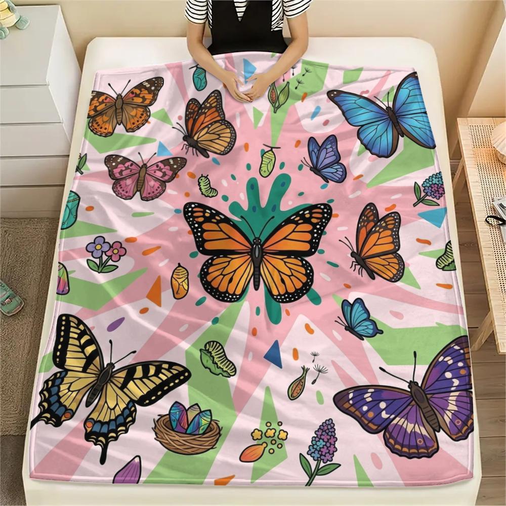 1Pc Butterfly Print Flannel Blanket, High quality Comfortable for All Seasons, Home Decor, Warmth and Comfort, Perfect for Christmas Gifts W35