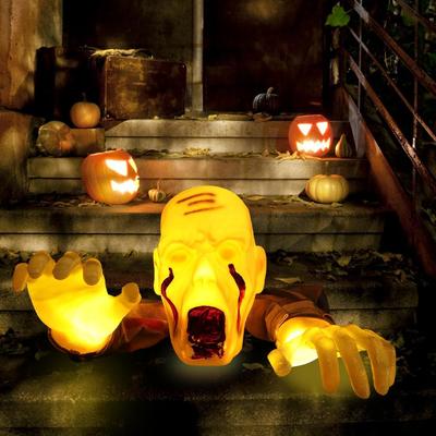 Haunted House Lighted Zombie Props Realistic Face Arms Skeleton Statues Halloween Graveyard Decor Scary Lifelike Premium