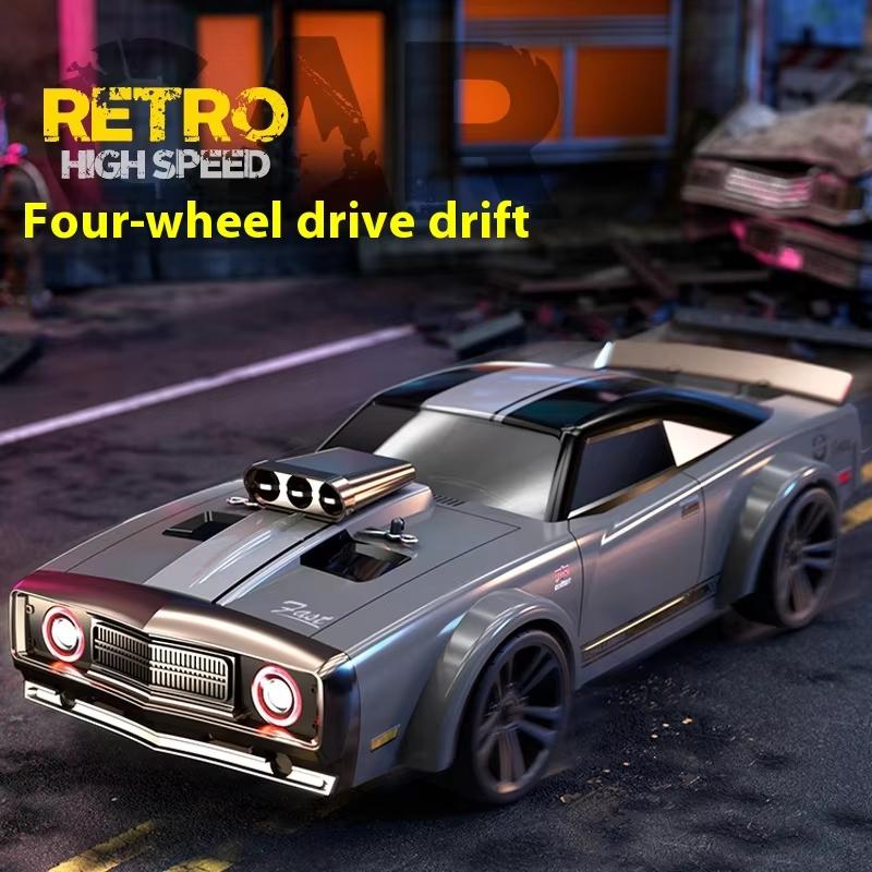 NNew Full Size Light 1:16 4WD High Speed Remote Control Model Drift Car 50KM/H American Muscle Car Boy Toy 4WD Strong Brush LED Racing Car Model Gift