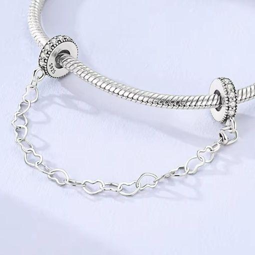 New Safety Chain Clasp Clip Charm Bead 925 Silver Heart Bow Star Moon Fit Bracelet DIY Woman Girl Jewelry Gift