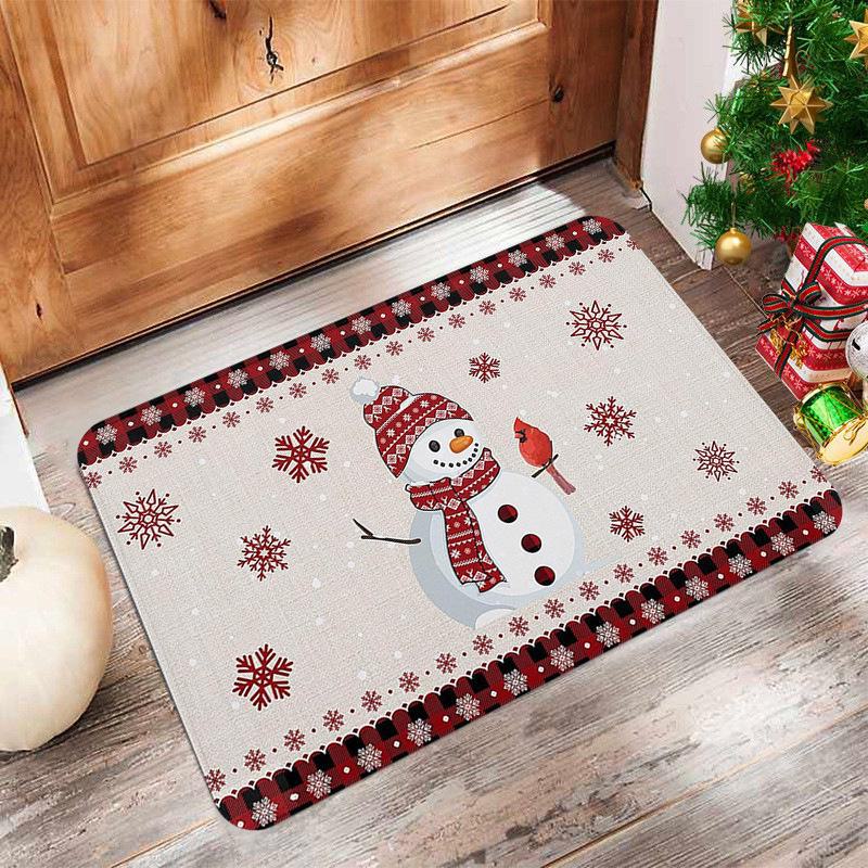 Imitation Linen Christmas Floor Mats - Bathroom & Door Holiday Decor Mats