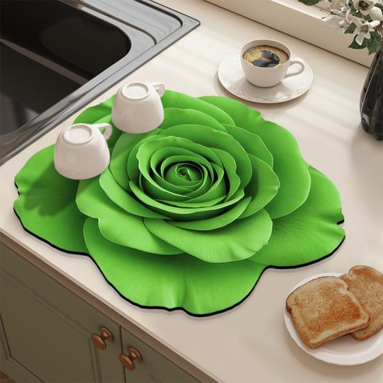 3D Flower Diatomite Drying Mat Fast Absorb Kitchen Sink Tray for Dishes Non-Slip Countertop Drip Pad Kitchen Dining Protection Rug