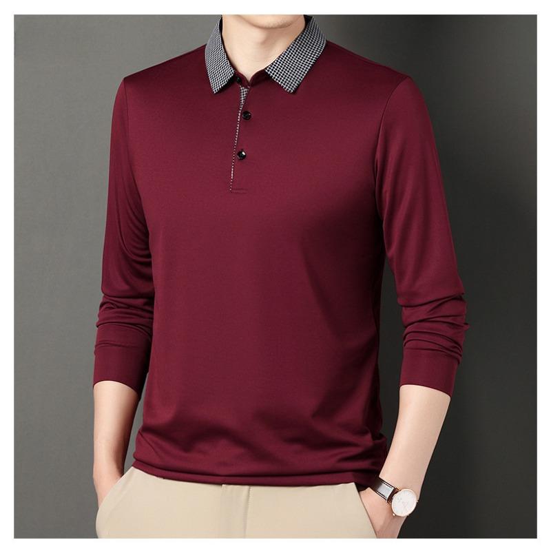 Spring and Autumn Men's Long Sleeve T-Shirt Youth Casual Fashion Solid Color Polo Bottoming Shirt