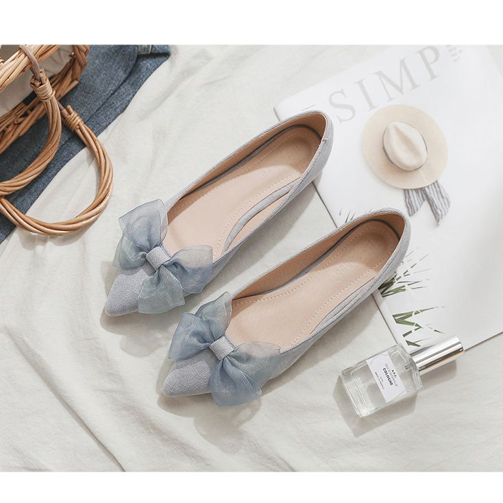 2025 New Spring Bow Fresh Bridesmaids Flat Bottom Pointed Fairy Style Evening Versatile Doudou Single Shoes