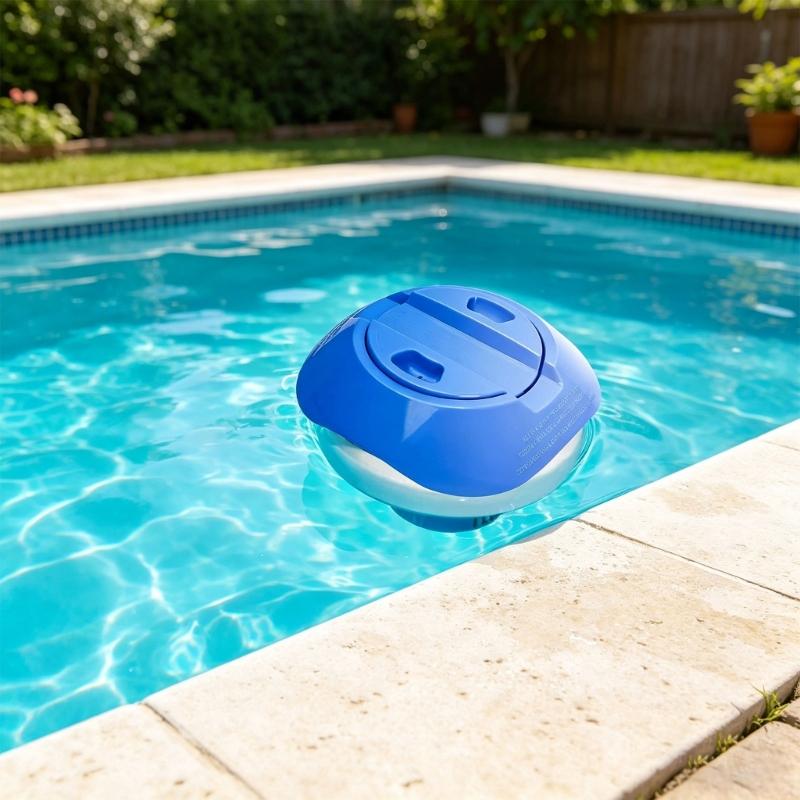 8Inch Adjustable Floating Chlorine Dispenser For Swimming Pools With Rotating Control Rings And Large Capacity Design