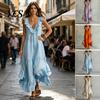 Versatile Daily Wear Dress Women's Deep V Neck Ruffle Trim Maxi Dress, Sleeveless Loose Lightweight Polyester Flowy Beach Sundress, Summer Casual