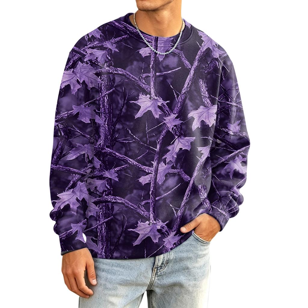 Men's Casual Long Sleeve Camouflage Print Round Neck T-Shirt Loose Fit for Everyday Wear