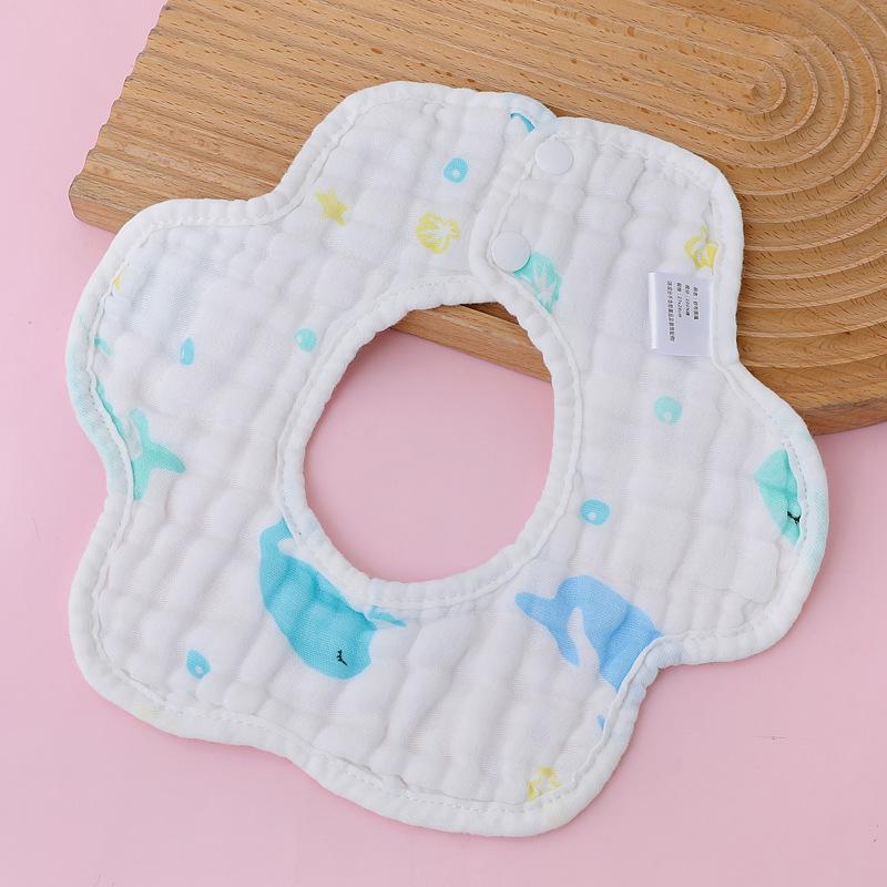 Class A Pure Cotton Gauze Baby Bibs Newborn Anti Spit Up Side Open 360 Degree Petal Shape Large Size Baby Drool Bibs