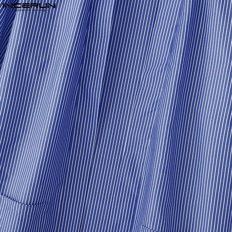 INCERUN Men Batwing Sleeve Open Front Striped Casual Kimono Cardigan Tops