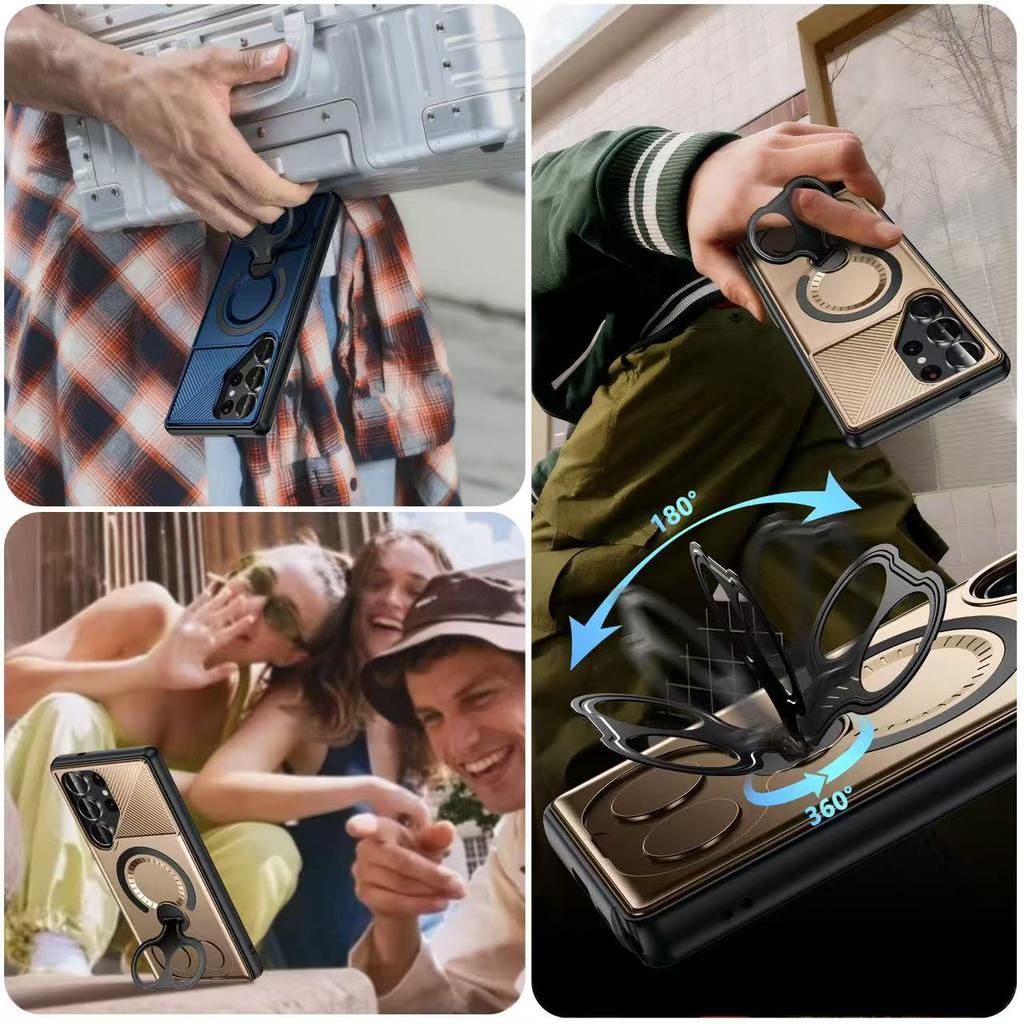 Armor Shockproof Magnetic Wireless Charging Protective Cover For Samsung Galaxy S25 S24 S23 Ultra Plus A56 A36 A16 Bracket Case