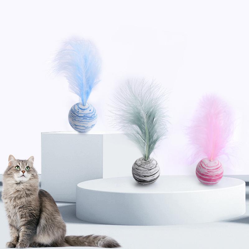 Starry Sky Cat Toy Ball with Feather - Bite-Resistant, Self-Entertaining Elastic Ball