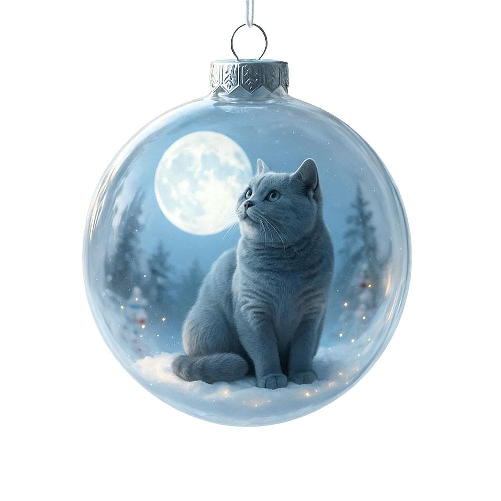 10CM 3D Cat Acrylic Christmas Ball Transparent Glass Ball Pendant Christmas Bubble Glass Ball Christmas Tree Hanging Ornaments