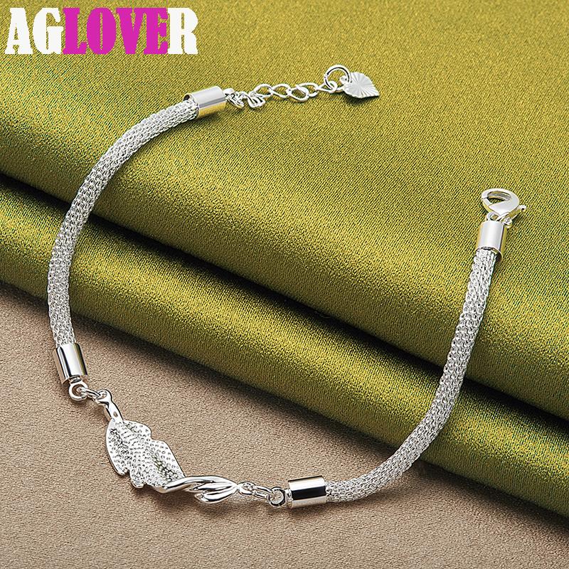 925 Sterling Silver Net Snake Heart Chain Bracelet Jewelry