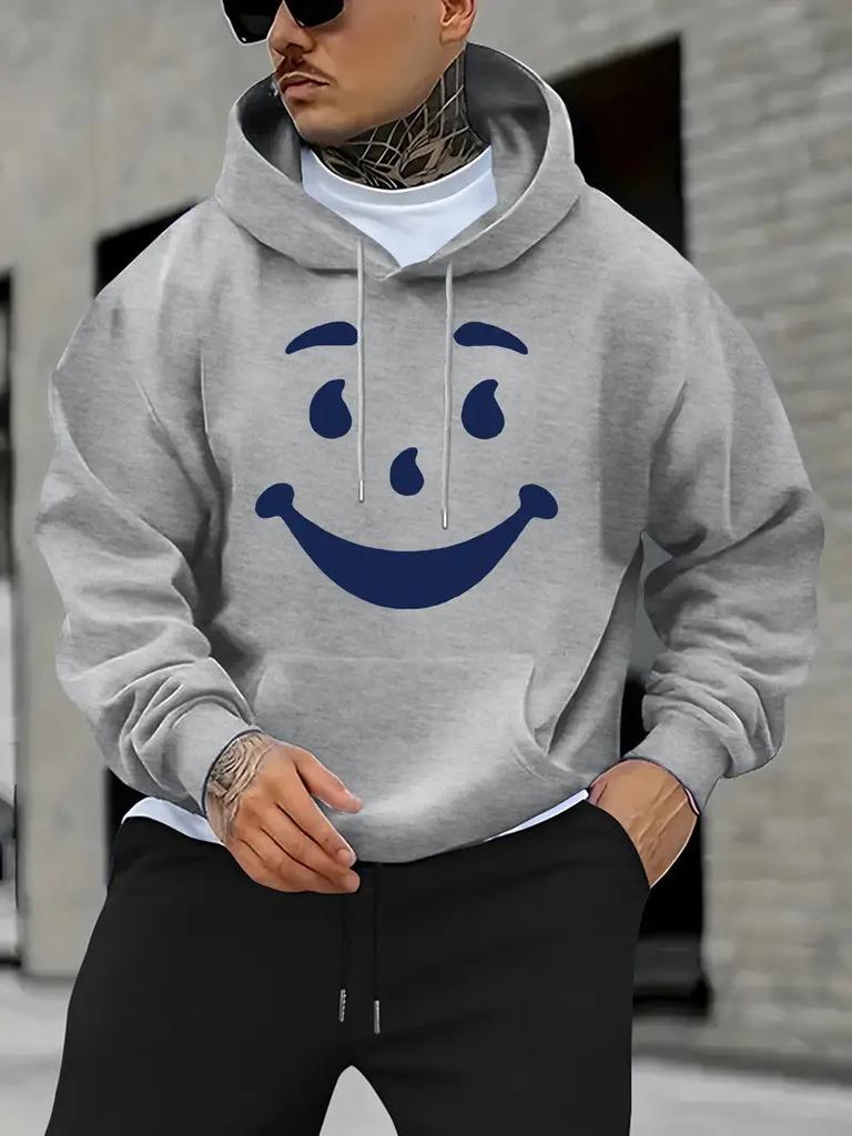 New European, American Autumn and Winter Smiley Face Printed Hoodie Sweater Men's Long-sleeved Sweater
