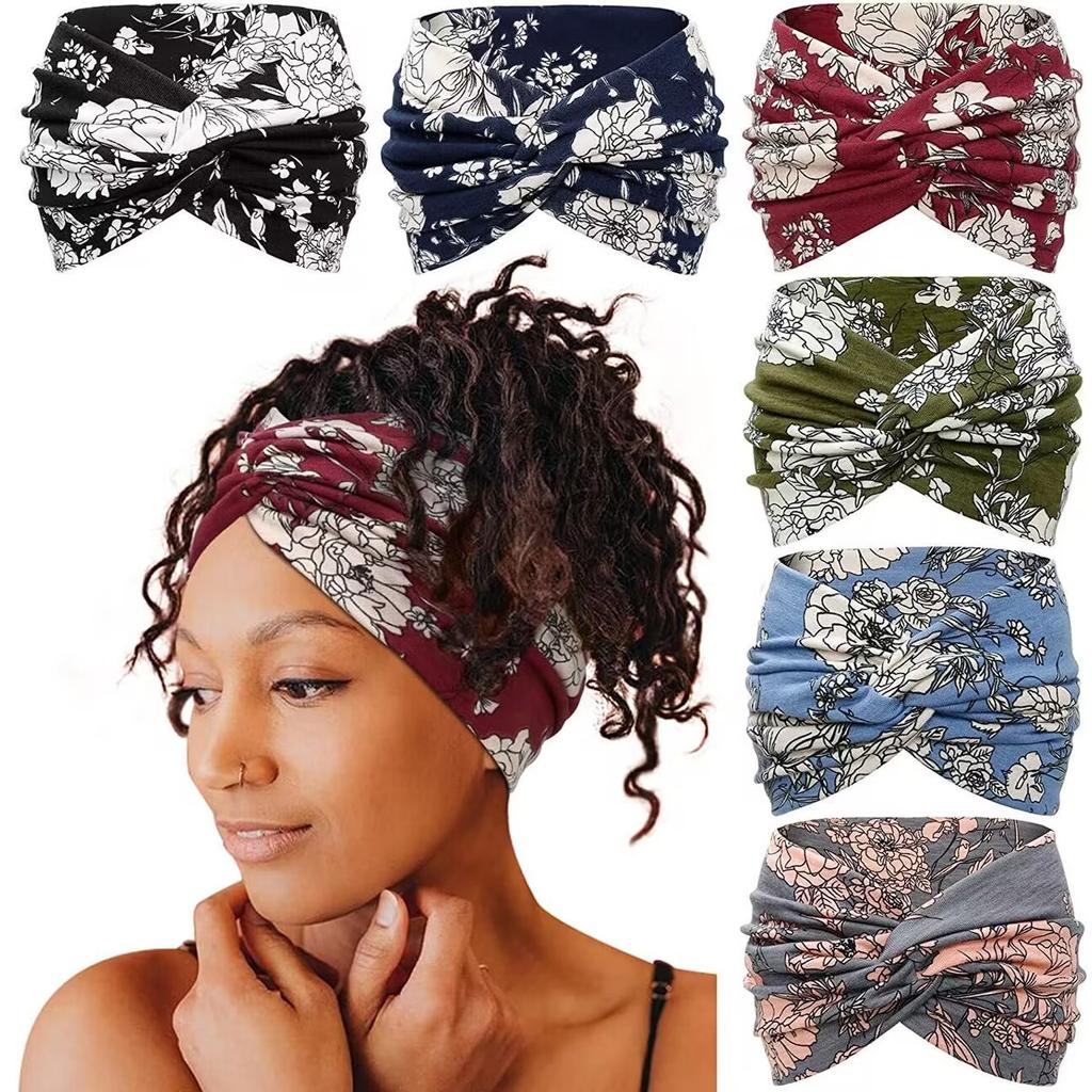 18Cm Print Cross Yoga Sports Headband Knotted Retro Cashew Wide Edge Tie Dye Headband Headscarf