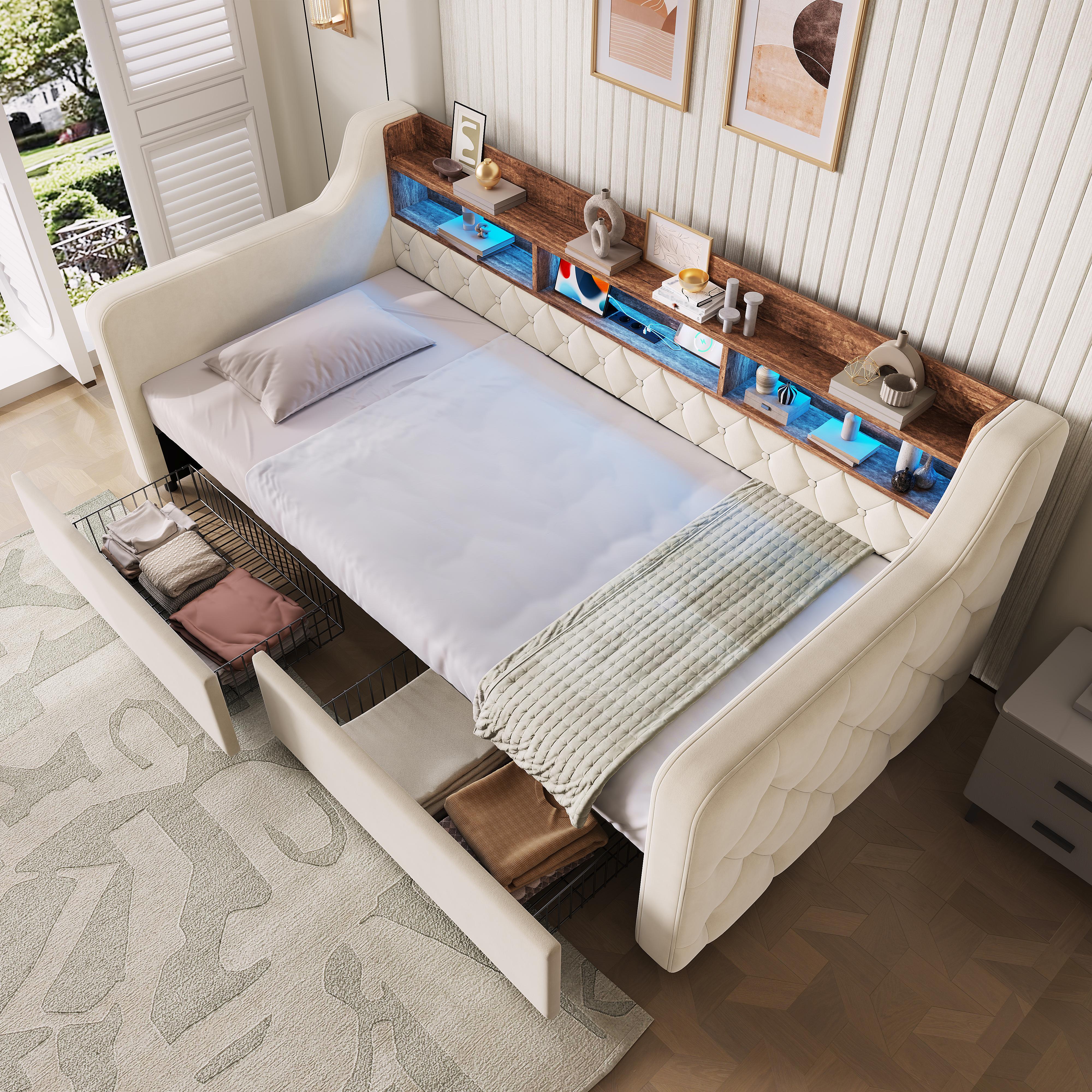 Upholstered Bed with Storage 90x190 cm