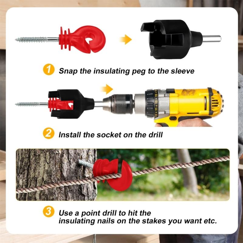 50-piece/set Electric Fence Insulators Screw-In Rings Insulators Electric Fence Accessories Suitable for Wood Post