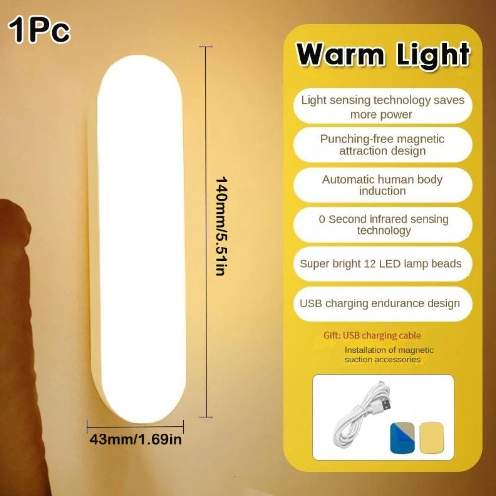 USB Rechargeable LED Night Light Dimmable Human Body Sensor Lamp New Bedside Lamp