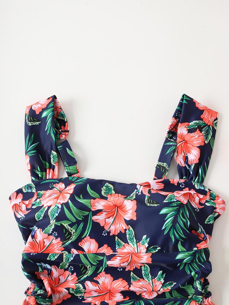 Women's Printed Tankini High Waist Split Boxer Shorts Plus Size Bikini