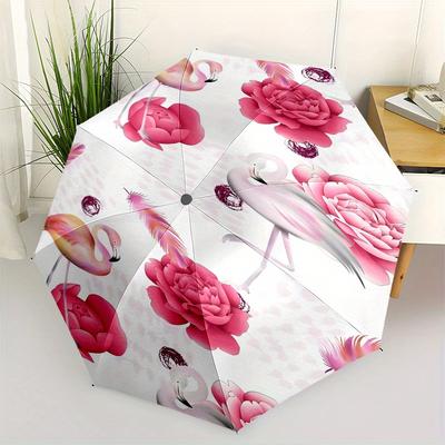 Flamingo Pattern Theme 8 Bone Hand Automatic Folding Umbrella, Compact and Portable Design, A Perfect Gift for Birthday, Christmas or Busine