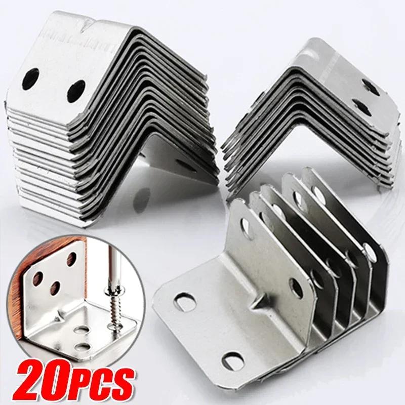 New 20pcs Stainless Steel Corner Bracket 90 Degree Right Angle Fixed L Bracket for Wood Furniture Cabinet Connector Accessories