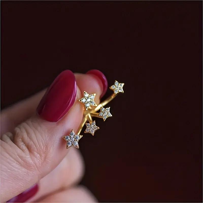 2026 New Luxury Crystal Zircon Star Stud Earrings for Women Exquisite Metal Pentagram Charms Earrings Fashion Engagement Jewelry