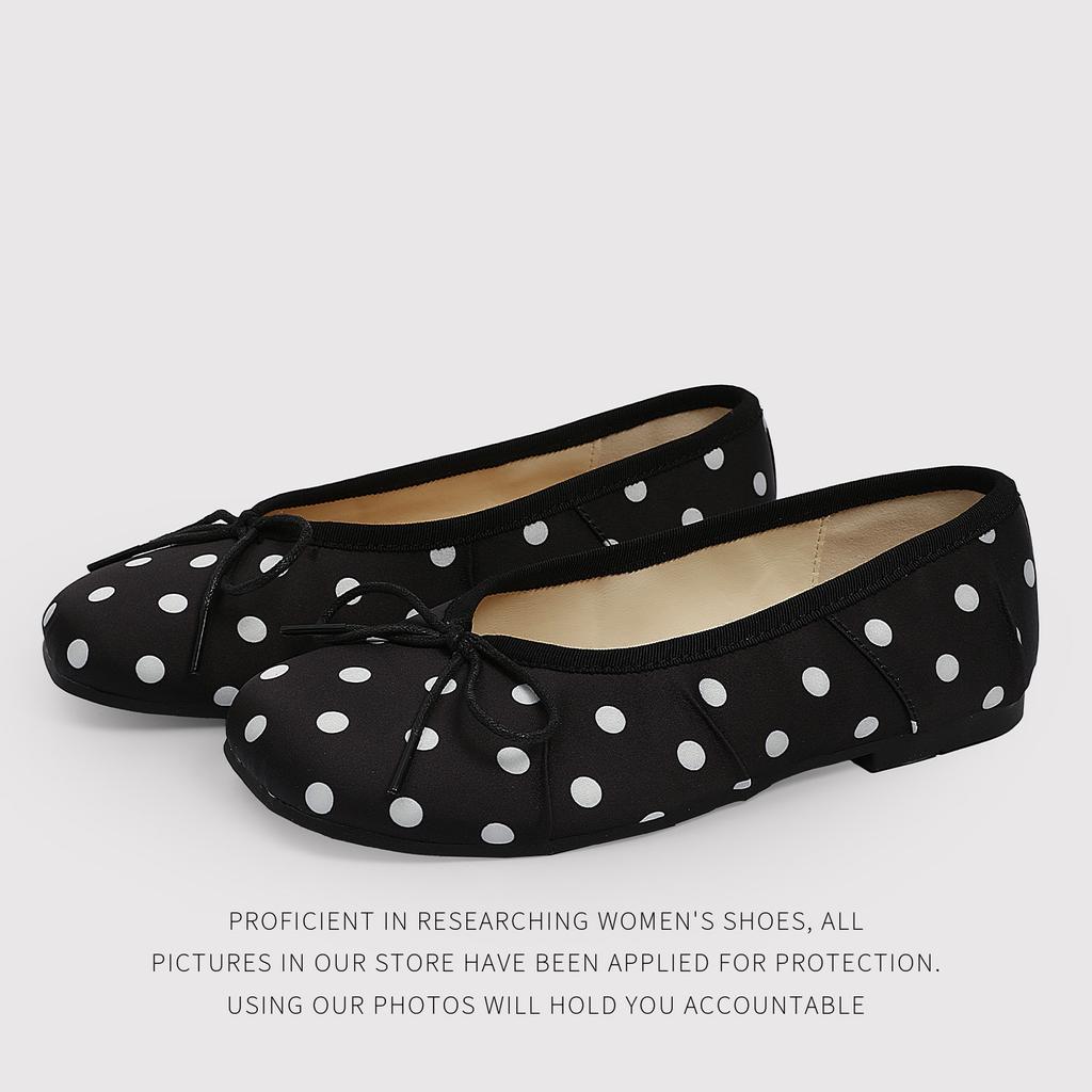 Scarpe Singole Piatte Balletto Primavera Raso Pois Bocchetto Leggero