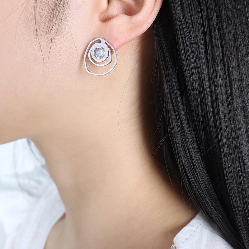 Niche French Geometric Rose Zirconia Hoop Earrings - Colorfast Titanium & Stainless Steel Jewelry for Women