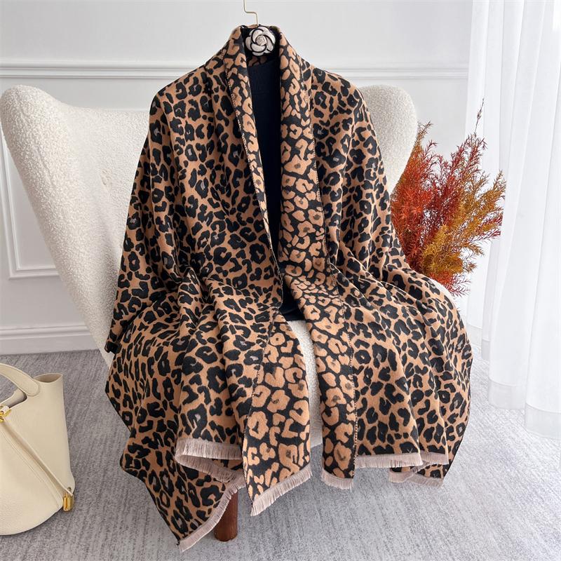 

New Fashion Leopard Print Design Winter Scarf Cashmere for Women Jacquard Pashmina Wrap Female Thick Blanket Soft Bufanda Shawl 60X185 cm