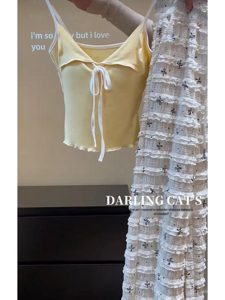 Chic Bow Camisole with Chest Pad - Casual, Stylish, and Feminine
