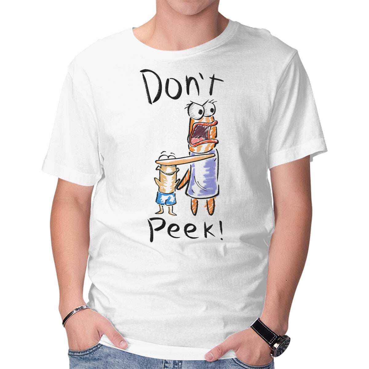 Unisex Crew Neck T-Shirt Don t Peek Graphic Short Sleeve Casual Tee XXL