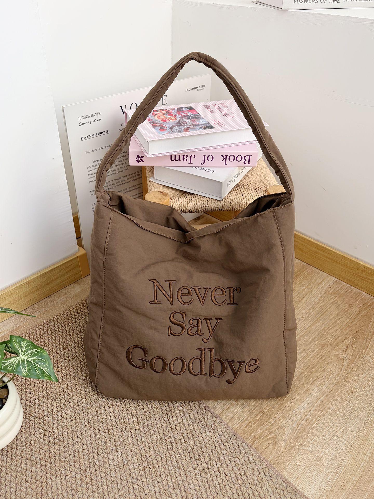 

High Quality Letter Embroidery Nylon Women s Shoulder Bags Large Capacity Female Handbag Simple Solid Color Ladies Shopping Bag коричневый