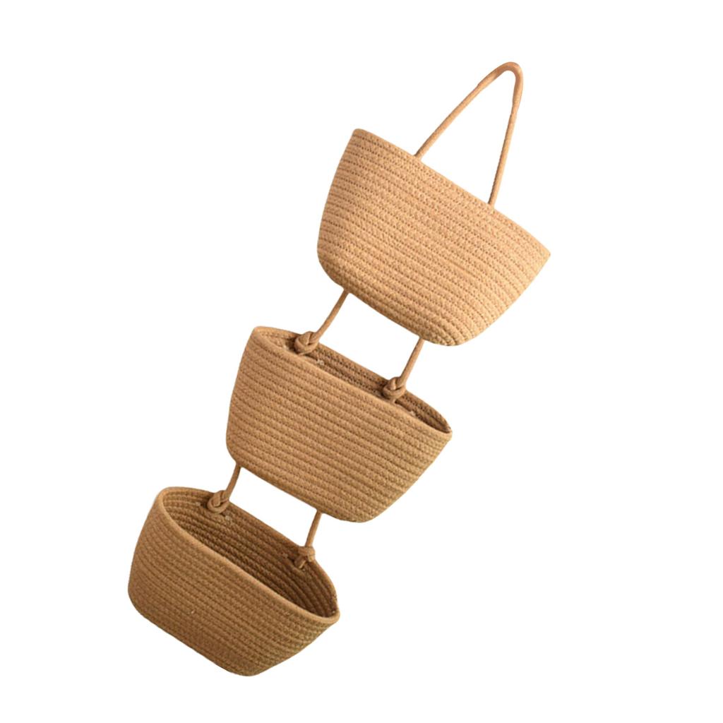 Multipurpose Hanging Cotton Rope Baskets 3 Layer Cotton Rope Foldable Hanging Basket for Efficient Item Arrangement