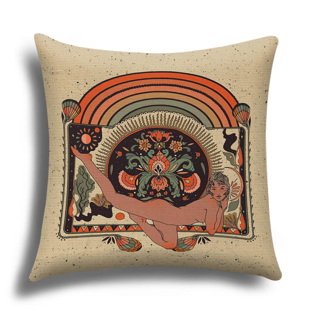 Classic Retro Girl Skull Illustration Cushion Cover Pillow Cover Sofa Cushion Cover Living Room Bedroom Soft Home Decoration