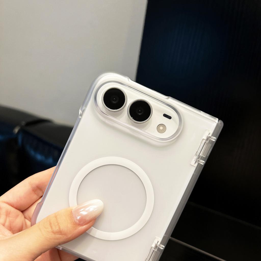 Case For iPhone Duo Fold Case Matte Transparent Magnetic Protective Back Cover For MagSafe Wireless Charging Phone Shell Funda