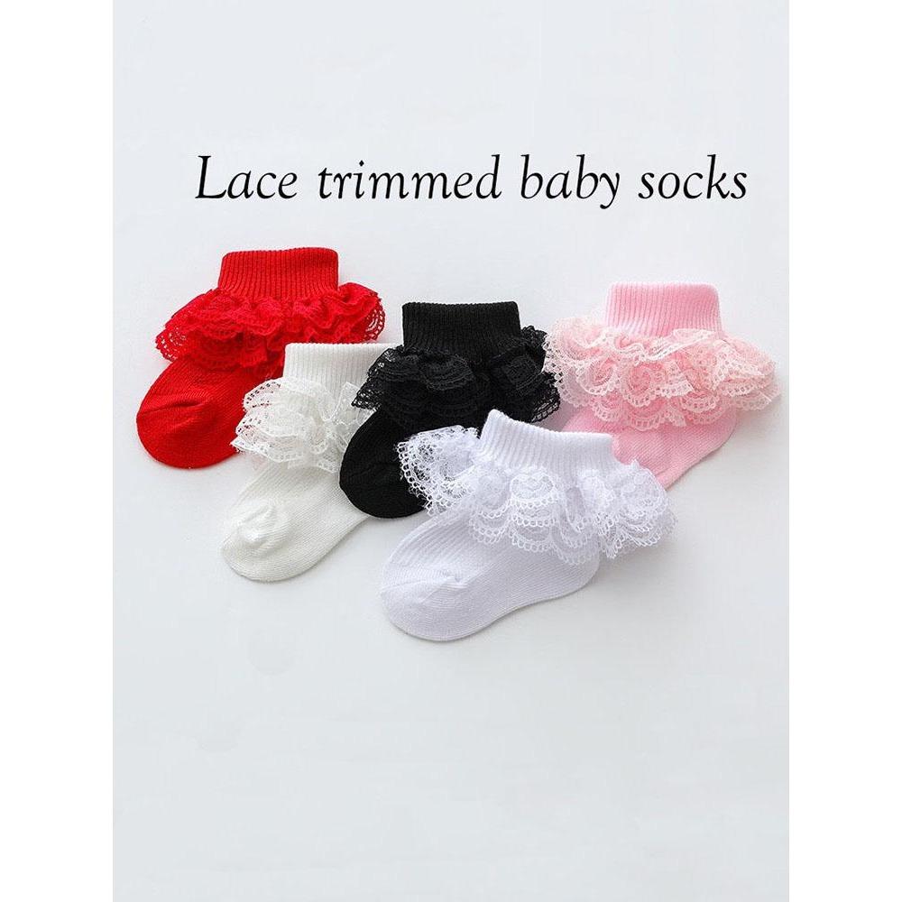 3/5Pairs 0-5Years Old of Newborns Solid Color Lace Socks soft and delicate Solid Color Socks Unlimited Creativity Fashion Weapon