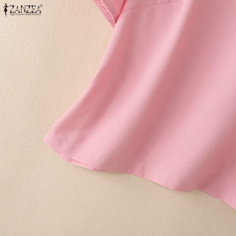 ZANZEA Blusa da donna casual a girocollo, tinta unita, manica corta larga