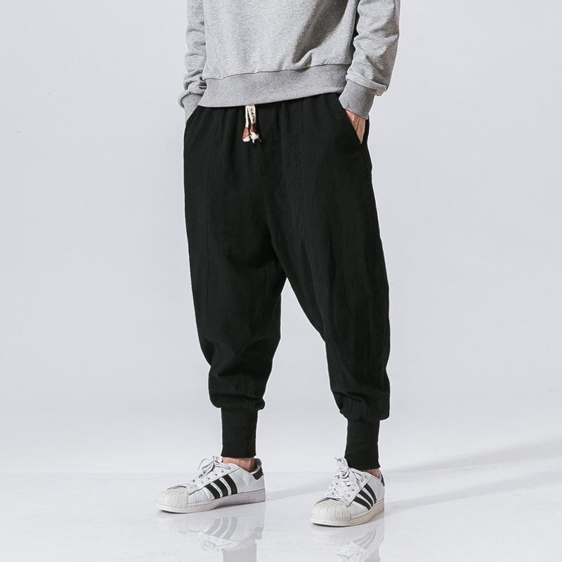 

Japanese-style Cotton and Linen Breathable Thin Long Pants, Men s Hanging Leg Pants, Linen Tapered Long Pants 5XL чорний