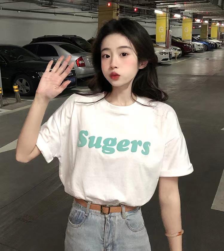 Cotton Short-sleeved T-shirt Women's Loose Original Style New Letter Printing Student T-shirt Ins Women's Fashion