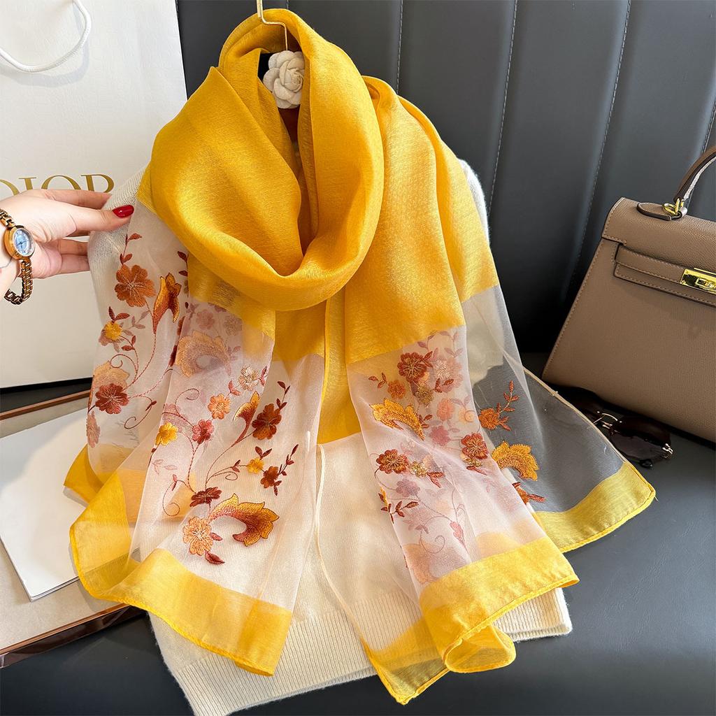 Silk wool scarf Shawls and Wraps Women Floral Embroidery Bufandas Foulard Pashmina Neck Poncho Female Scarves Hijab Bandana