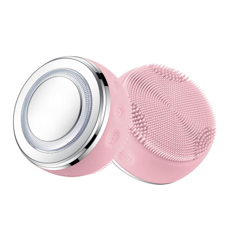 Mini Hand Held Electric Silicone Waterproof Face Cleaning Brush Ultrasonic Pore Cleaner Face Scrubber Massager Sonic Vibrating Built-In Battery розовый